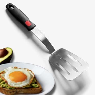 Imagem de Espátula flexível com fenda de aço inoxidável, espátula de metal fino para frigideira de ferro fundido, lâmina fina e cabo de silicone resistente ao calor, ótimo para ovos, biscoitos, carne, crep