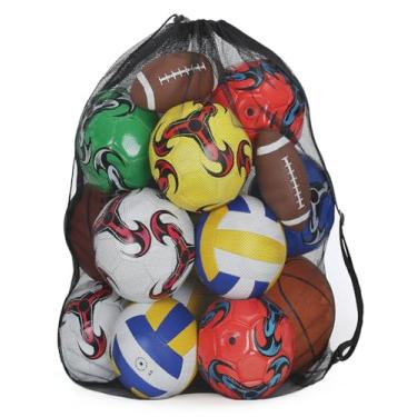 Imagem de Bolsa para equipamentos de futebol extra-grande bolsa de bola de malha com cordão para basquete vôlei academia armazenamento de equipamentos (preto)
