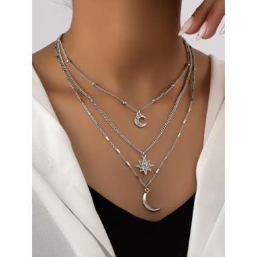 Imagem de Colares com pingente de sol e lua em camadas de strass boêmio havaiano praia banhado a prata correntes tropicais férias boho estilo étnico acessórios de joias presente de aniversário e dia dos