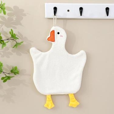 Imagem de 1 peça de toalhas de mão de pato fofas com laços para pendurar, toalhas de mão de microfibra macias absorventes de secagem rápida cozinha banheiro crianças lavar toalhas de rosto (branca)
