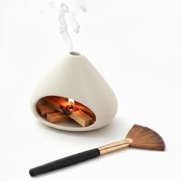 Imagem de Porta-incenso Palo Santo, suporte de incenso para palitos de sálvia, tigela de argila Zongzi com chaminé, mini cone de cerâmica para cedro, ioga, sono, decoração de casa, meditação para alívio da