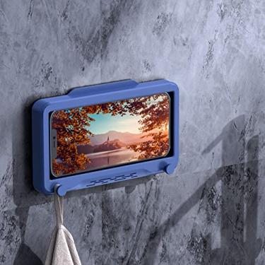 Imagem de Suporte de telefone de parede para espelho de banheiro com adesivo forte, sem necessidade de perfuração, compatível com superfícies de azulejo e vidro