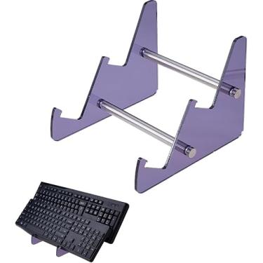 Imagem de Suporte de teclado de acrílico de 2 camadas, suporte de teclado mecânico 16,4 x 17,5 x 13,3 cm, suporte de armazenamento para tablet de computador, comporta até 2 teclados