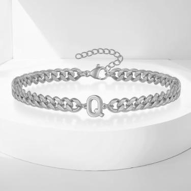 Imagem de Tornozeleiras femininas com inicial de prata, preenchidas com ouro 14K, tornozeleiras de elos cubanos para mulheres, pulseiras de tornozelo de ouro feitas à mão para mulheres, pulseiras de tornozelo