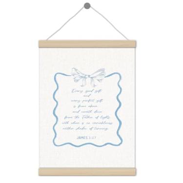 Imagem de Moldura para pôster bíblico com laço azul moderno, 30,5 x 40,6 cm, versículo bíblico, escritura, decoração de parede cristã, laço azul, decoração de parede cristã para quarto de meninas, dormitório