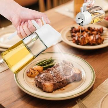 Imagem de Pulverizador de óleo para cozinhar 2 em 1, dispensador de azeite de oliva de 450 ml para utensílios de cozinha, fritadeira a ar, salada, churrasco (branco)