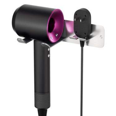 Imagem de JNIHEEP Suporte para secador de cabelo montado na parede, suporte de secador de cabelo autoadesivo de aço inoxidável para secador de cabelo supersônico Dyson, prata