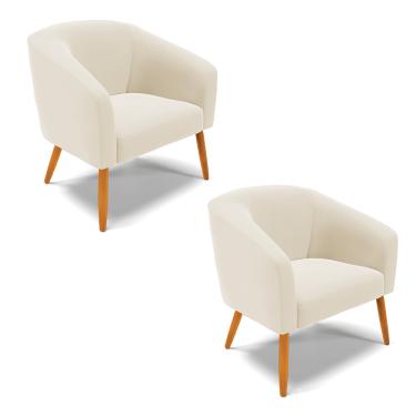 Imagem de Poltrona Decorativa Pé Palito Castanho kit 2 Stella Veludo Bege D03 - D'Rossi
