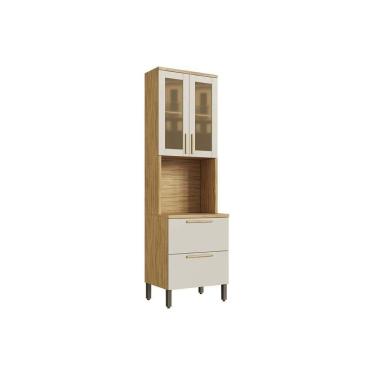 Imagem de Cristaleira De Cozinha Paneleiro Riesling C- 4 Portas (2 Reflectas) E 1 Nicho P- Forno 70cm Amendoa-off White - Ronipa