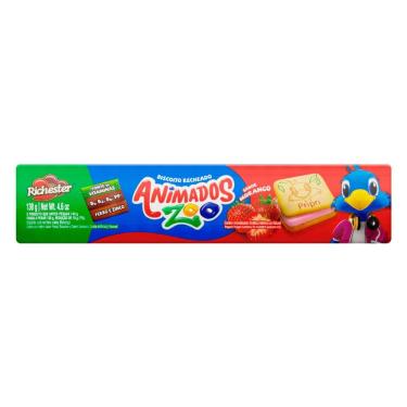 Imagem de Biscoito Recheado Richester Animados Zoo Sabor Morango 130g