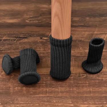 Imagem de 24 peças de meias de perna de cadeira de pano de lã elástica: Protetores de piso antiderrapantes para pernas de mesa e cadeira (preto)