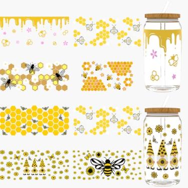 Imagem de Dorsbaby 24 peças Cute Bees UV DTF Cup Wrap, UV DTF Cup Wraps para 473 g, óculos, mesas, cadeiras, computadores, papel de transferência UV DTF de alta viscosidade