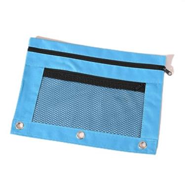 Imagem de Bolsa de lápis para fichário de 3 anéis, organizador de malha de duas camadas, bolsa de suprimento de cor sólida de grande capacidade para fichários e cadernos