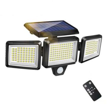 Imagem de Luminária Solar Externa Com 3 Lâmpadas, Certificação CE, IP65 À Prova D'Água, Sensor Movimento, Para Segurança, Pátios E Jardins, Com 210 LEDs. Ideal Para Iluminação De Caminhos E Gramados
