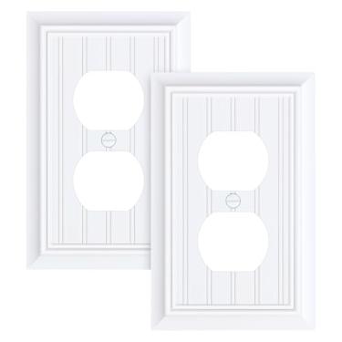 Imagem de Pacote com 2 placas clássicas para tomada frente e verso, placas decorativas de interruptor branco puro e tampas de tomada, placas de parede de fibra de bambu natural para tomadas elétricas, 1 capa de