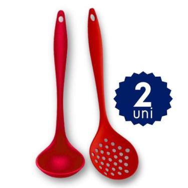 Imagem de Kit Utensílios Silicone Concha Escumadeira Colher 28cm Resistente Alta