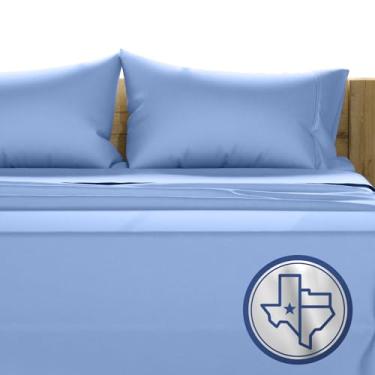Imagem de TEXAS LINEN CO. Jogo de lençol queen de algodão egípcio luxuoso - 1000 fios 4 peças de lençóis queen, macios, refrescantes extralongos de cetim - cabe até 45,7 cm de profundidade - azul médio