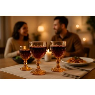 Imagem de Jogo 6 Taças Vidro Âmbar Diamond Luxo Mesa Posta Elegante