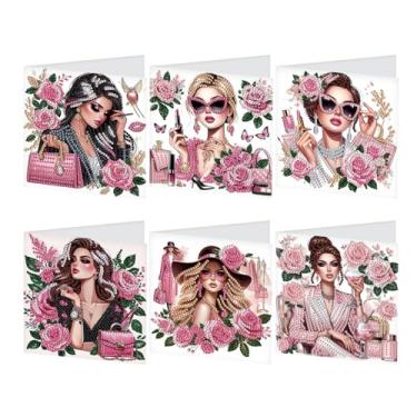 Imagem de SHEGZHUC Pacote com 6 cartões de presente de pintura de diamante beleza da cidade, kits de arte de diamante para adultos mulheres modernas, aniversário, casamento, aniversário, felicitações, cartões