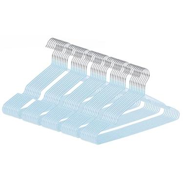 Imagem de gofuch Cabides de metal ultrafinos, pacote com 50 cabides antiderrapantes revestidos de PVC que economizam espaço para armário, 40,6 cm de largura para ternos, vestidos, jaquetas (azul)
