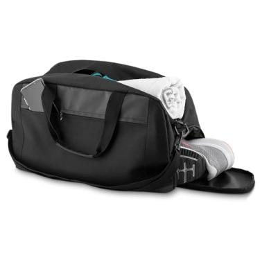 Imagem de Bolsa Esportiva em Poliéster 600D, Compartimento Lateral para Tênis, Alça Ajustável, Bolso Frontal com Zíper, Detalhes em PVC