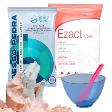 Imagem de Kit Completo para Esculturas e Moldagens, Gesso Branco, Alginato, Espátula e Cuba Plástica, para Artesanato e Odontologia