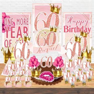 Imagem de Kit Festa Aniversário Personalizado 15 18 20 30 40 50 60 70 Anos Idades - Decoração Lembrancinha (60 Anos- ROSA,Kit Festa LUXO Completo)