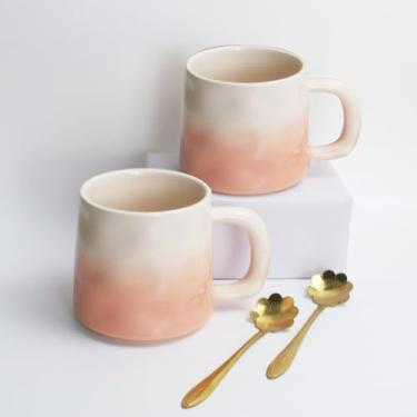 Imagem de TRUSTABOGE Conjunto de 2 canecas de cerâmica - Copos de porcelana de 340 g com alça, caneca latte, caneca grande com colher para mulheres, homens, ótimo para chá de chocolate quente, seguro para
