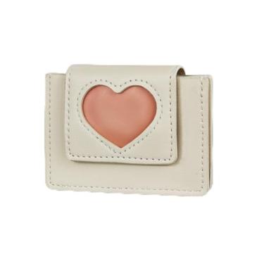 Imagem de Carteira feminina leve de poliuretano, mini carteira com recorte de coração fofo com botão de pressão, compartimento para cartão e bolso, carteiras femininas compactas, Azul, Casual