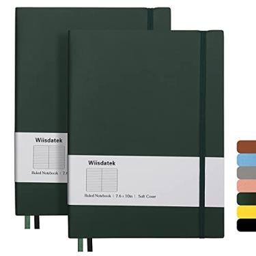 Imagem de Wiisdatek Cadernos pautados B5 College – Pacote com 2 cadernos grandes B5 com 376 páginas numeradas, papel pautado grosso de 100 g/m², capa de couro PU macio, 7,6 x 25,4 cm (verde)