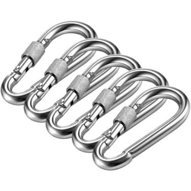 Imagem de Mosquetão de aço inoxidável com trava de parafuso, mosquetão resistente para acampamento, caminhada, chaveiro, 1 pacote
