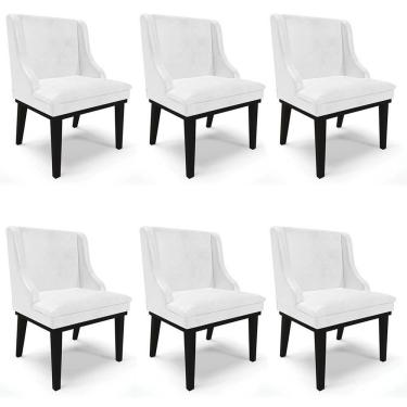 Imagem de Kit 6 Cadeiras Estofadas Base Fixa De Madeira Preto Lia Sintético Premium Branco - Ibiza