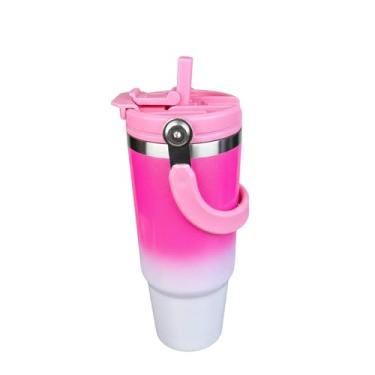 Imagem de Copo Térmico com Canudo Tampa e Alça 900ml, Cops Garrafas Termico para viagem vácuo dupla camada aço inoxidável, Caneca Termica Cafe Água Chá,Presente, Fitness Barganha Mix (p2002Rosa Pink)