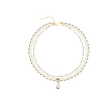 Imagem de Agemoss Conjunto de pingente de colar e brinco, pérola artificial, metal, banhado a prata, banhado a ouro, comprimento ajustável, hipoalergênico, acessórios de presente diário para jantar de férias