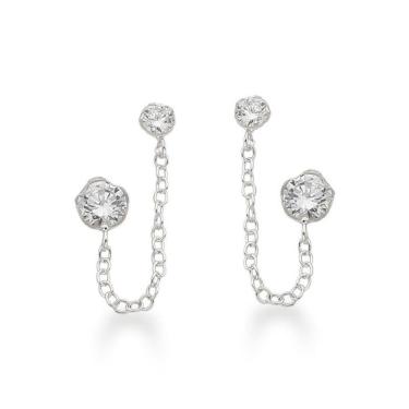 Imagem de Brinco Duplo Com Zirconia Flor E Ponto De Luz Zirconia Prata 925