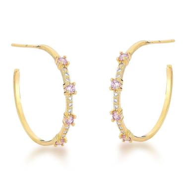 Imagem de Brinco Argola Ponto De Luz Colorida Banhada A Ouro 18k