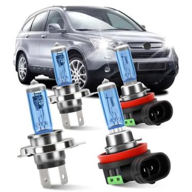Imagem de KINGSOFE Lâmpadas de farol de halogênio para Honda CRV CR-V 2007-2014 farol alto 9003/H4 feixe baixo H11, 6000K 12V combo de luz branca super brilhante, Plug and Play, pacote com 4 (para Honda CRV