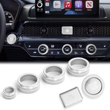 Imagem de DvlynAuroa Acessórios para Honda Civic 2022-2025 e Accord/CRV/HRV/Acura Integra 2023-2025 -A/C, rádio, luz de aviso, tampa do botão de arranque/anel (tela de 9 polegadas, prata)