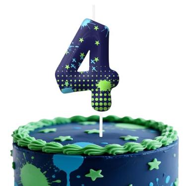 Imagem de Velas de aniversário número 4 de videogame, topo de bolo com tema de jogo para meninos e meninas, decorações de bolo para aniversários, suprimentos de festa com tema de jogos, velas para decorações de