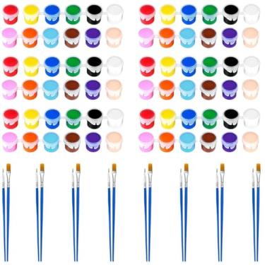 Imagem de Pacote com 8 mini conjunto de tintas acrílicas, 12 cores laváveis com 16 pincéis de pintura para crianças e adultos, kit de pintura infantil 112 peças para lembrancinhas de festa de aniversário, sala