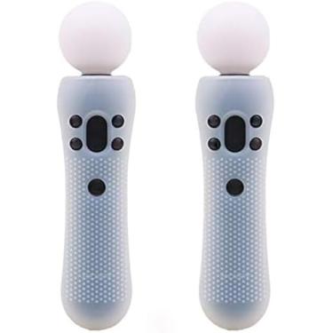 Imagem de 2 peças de capa de borracha de silicone antiderrapante para controle de movimento PlayStation PS4 VR Move PS Motion Controller branco