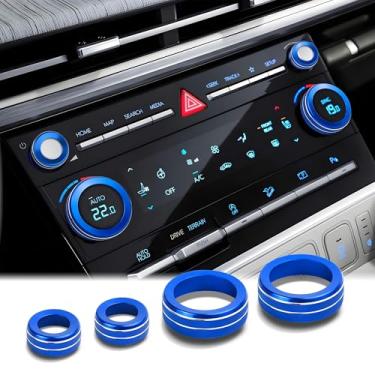 Imagem de DvlynAuroa Acessórios Hyundai Santa Fe e Santa Cruz 2024 2025 2026, conjunto de acabamento de tampa de maçaneta de liga de alumínio 4 peças (azul escuro) - ar condicionado e botões de volume