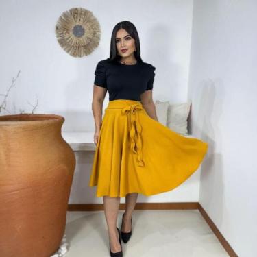 Imagem de Saia Midi Plus Size Godê Moda Evangélica Feminina - Miss Flower, Mosta