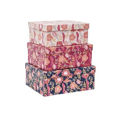 Imagem de MIZFRUZZY Caixas de armazenamento decorativas de 3 peças com tampas, flor de cerejeira tulipa com folha dourada, conjunto de caixa de lembrança de papelão e papelão, caixa de armazenamento de fotos