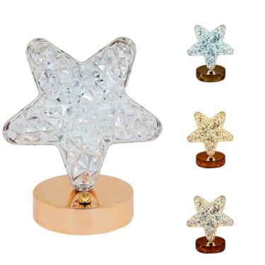 Imagem de Luminária LED Decorativa em Forma de Estrela, Recarregável USB, 3 Temperaturas de Cor, Base Rose Gold, Controle Touch, Portátil para Quarto e Sala