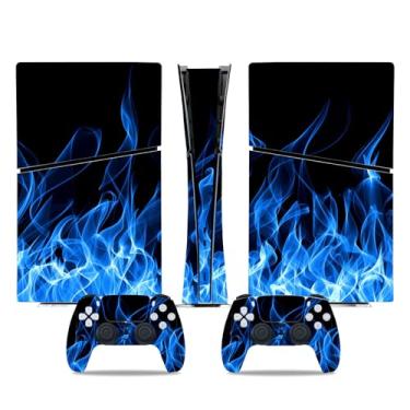 Imagem de Skin Wrap Compatible with PS5 Slim Digital, Vinyl Decal Protective Game Sticker Cover for Wireless Console & Controller (Blue Flame)