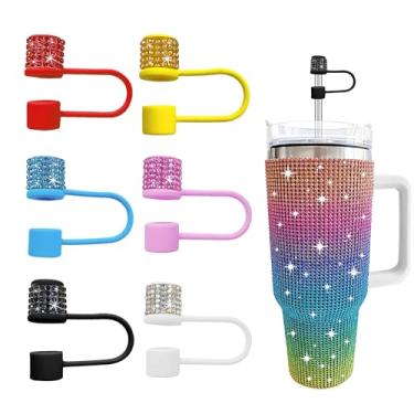 Imagem de JIASHEBDE Conjunto de acessórios para Stanley Cup, 6 peças, capa de canudo de diamante brilhante, tampa de canudos para Stanley 30 e 1,134 g com copos, acessórios de tampa de 1 cm para copo (cor D, 6