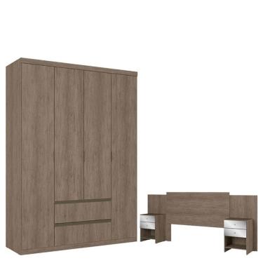 Imagem de Guarda Roupa Solteiro Nobre 4 Portas Rustic Acetinado E Cabeceira Com Mesas De Cabeceira Formosa Glass Rustic - Thb