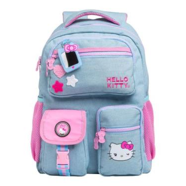 Imagem de Mochila De Costas Escolar Jeans Juvenil Hello Kitty Xeryus, Azul