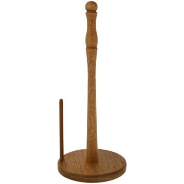 Imagem de Organizador de rolo de toalha de bancada de madeira com base de madeira, suporte de rolo de papel de madeira para banheiro, fácil montagem, economia de espaço, independente antiderrapante para cozinha